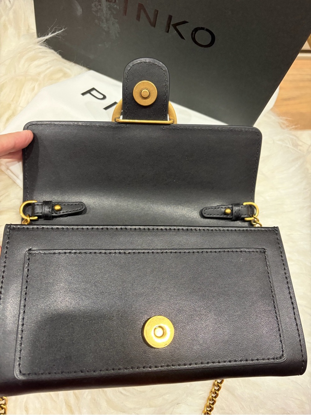 Pinko Black Leather Crossbody Bag with Gold Bird Hardware - Picture 2 of 4